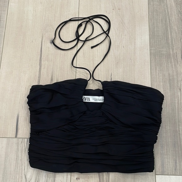 Zara Tops - Zara Black Ruched Cropped Halter Top, size XS.